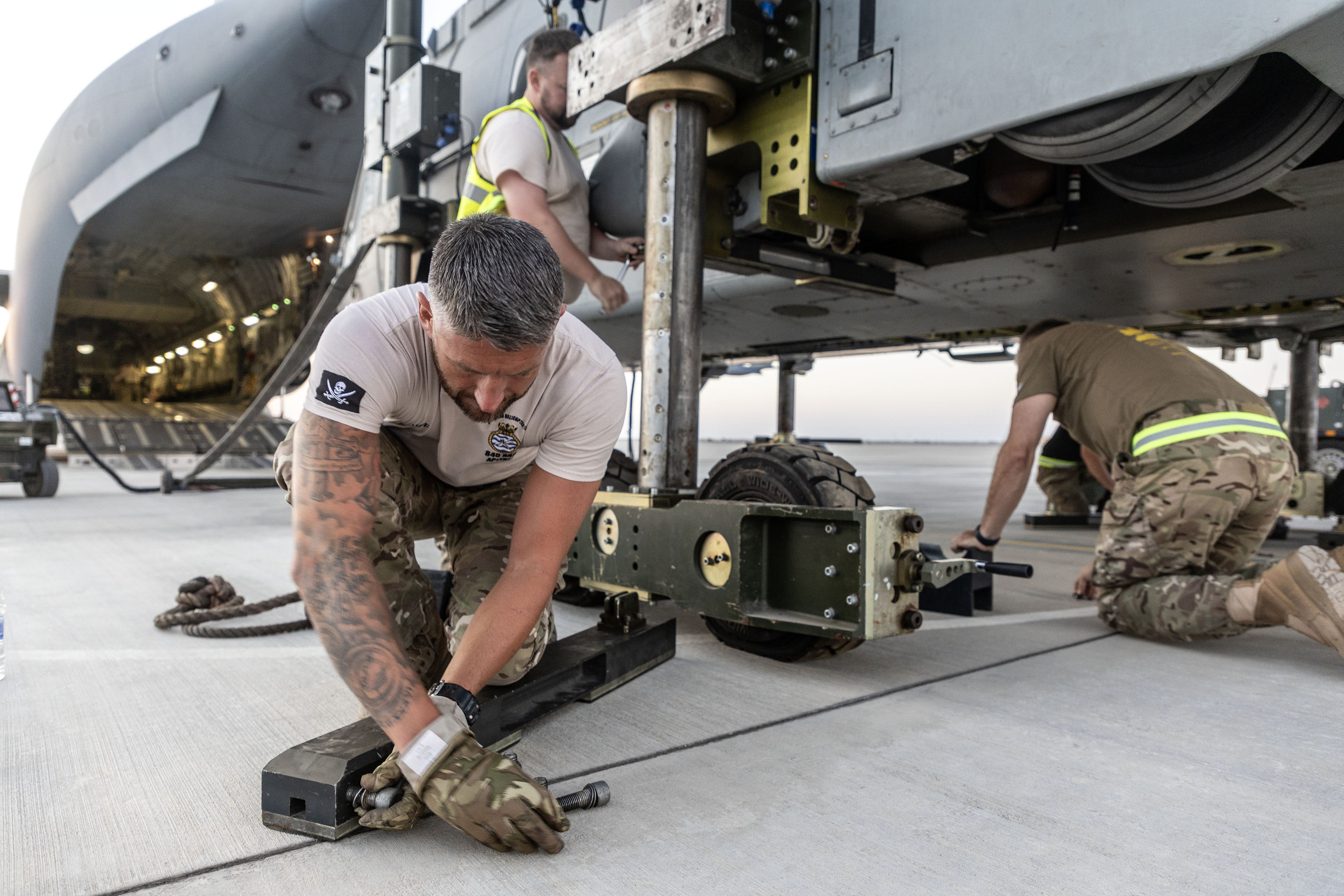 Photo - Preparing the Merlin for transit onto the RAF Globemaster aircraft